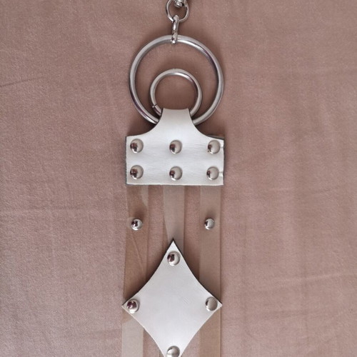 White belt with white rhombus on transparent base like new, 95 cm