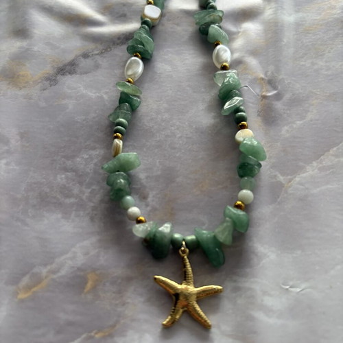 Starfish necklace with stone and steel like new, green