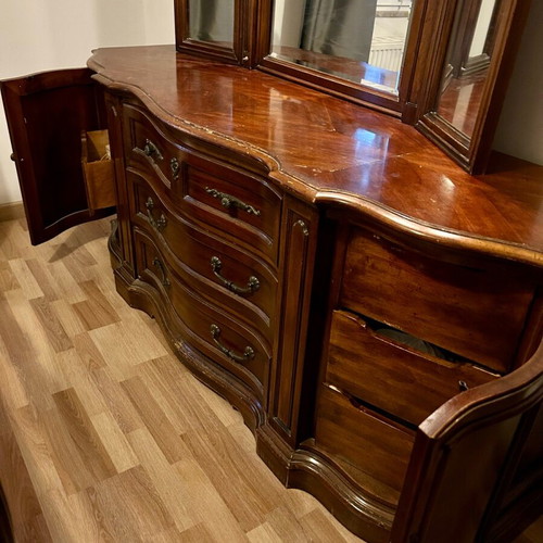 Classic bedroom vanity used, solid mahogany with triple mirror