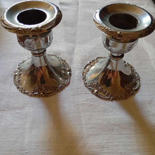 Silver plated candlesticks vintage, like new, set of 2, 7.5 cm