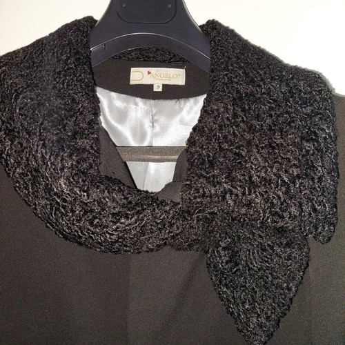 Angelo black wool coat used, size XL, astrakhan fur collar