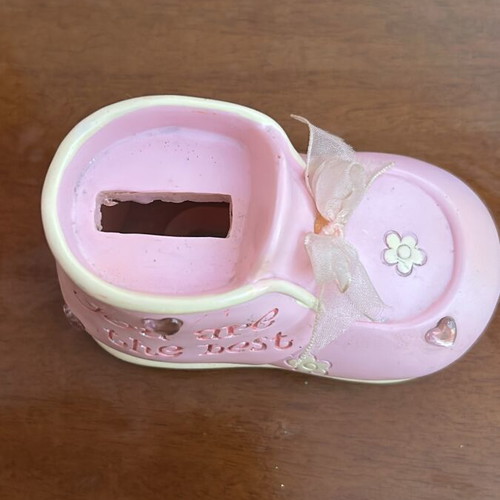 Children's piggy bank pink boot like new