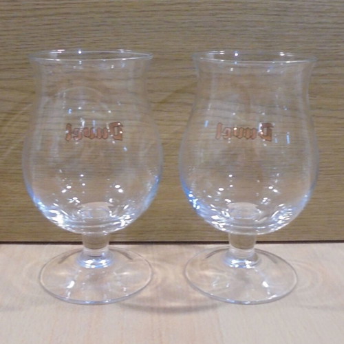 Duvel beer set of two promotional tulip glasses 500ml like new