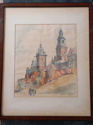 Krakow Castle Babel watercolor painting used with frame