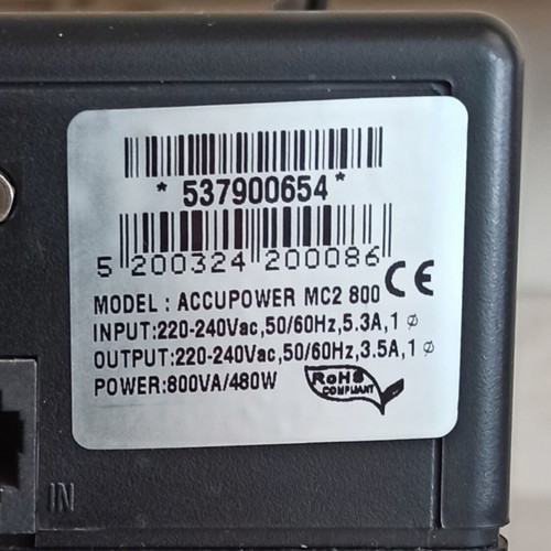 Accupower MC2 800 voltage stabilizer used, UPS system