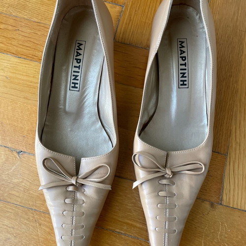 Leather shoes used, beige, size 37, vintage Greek production