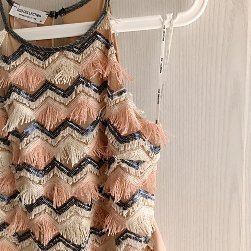 BSB Maxi Occasional Dress like new, beige and pink with fringes