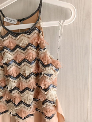 BSB Maxi Occasional Dress like new, beige and pink with fringes