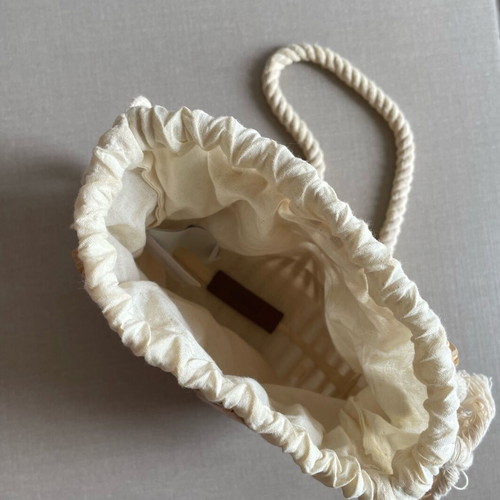 Oysho wooden crossbody bag like new, beige and brown