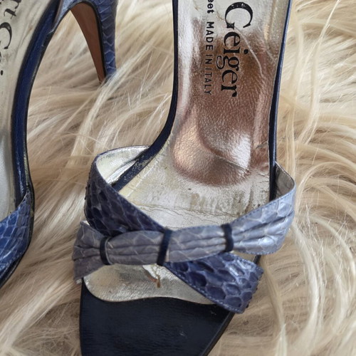 Kurt Geiger Bond Street Blue Snakeskin Strappy Heeled Sandals used