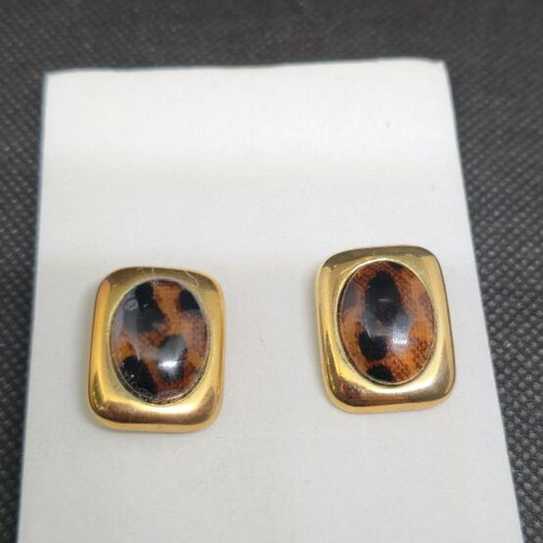 Vintage gold earrings with leopard print, like new