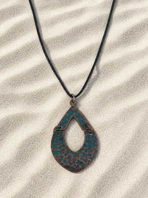 Boho necklace made of zinc and black leather, new