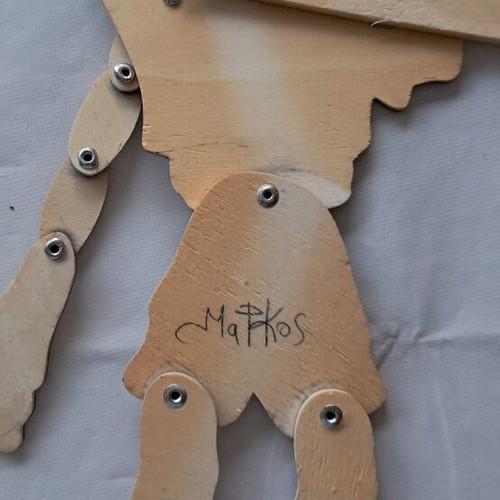 Karagiozis Wooden Figure handmade by artist Markos, like new, 35 cm