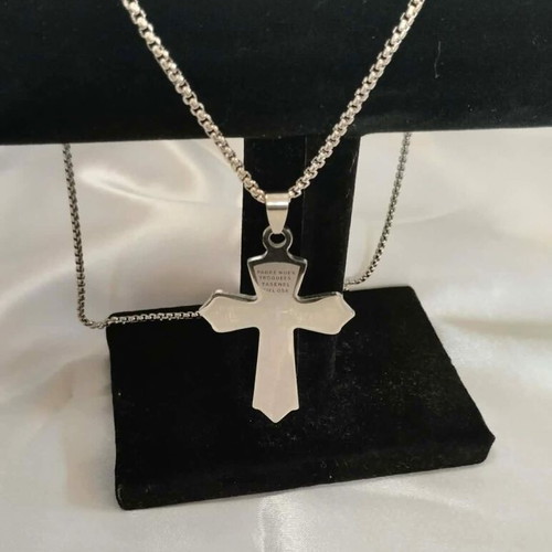 Polygonal stainless steel cross with engraved prayer new