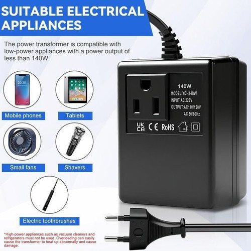 Voltage converter 220 V to 110 V, 140 W, EU to US