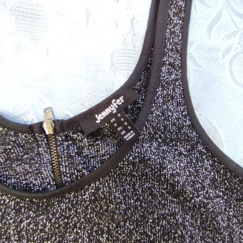 Jennyfer Black and Silver Metallic Lurex Tank Top Size S New