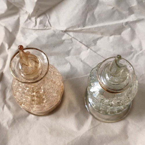 Vintage handmade glass perfume bottles used, pair