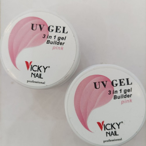 Vicky Nail UV Gel 3 in 1 Builder ροζ, σετ 2 τεμ.