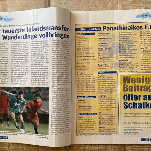 FC Schalke 04 vs Panathinaikos FC authentic Champions League program 2001 used