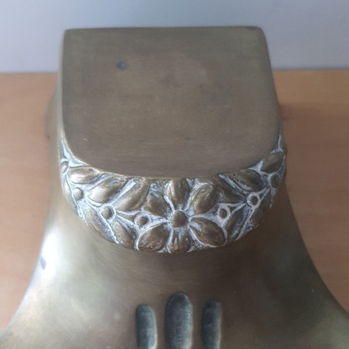 Brass carved inkwell used, Arts and Crafts Art Nouveau style