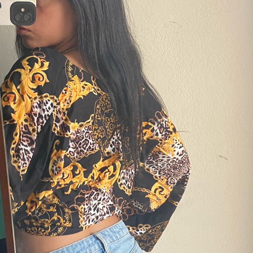Black crop top new with gold and leopard details