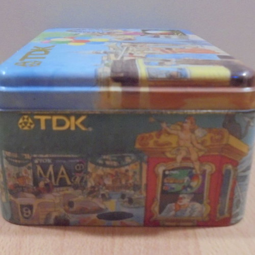 TDK old metal audio cassette storage box used