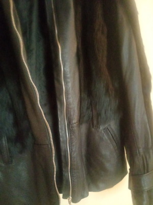 Vintage leather bomber jacket Victoire Paris with fur, refurbished, size L
