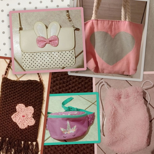 Girls' bag set with shoulder, fabric, knitted, plush, and unicorn waist bags