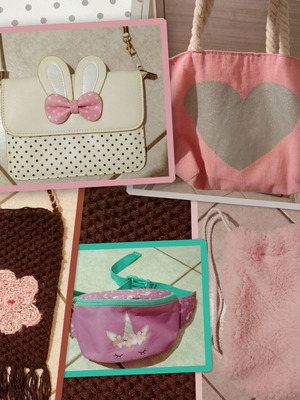 Girls' bag set with shoulder, fabric, knitted, plush, and unicorn waist bags