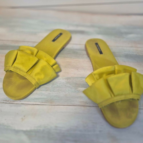 Zara flat mules size 40 used, green and gold