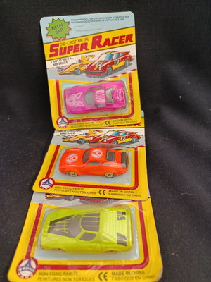 Λοτ 3 σφραγισμένα αυτοκινητάκια ΝΕΟΝ die cast metal Super Racer καινούργια, δεκαετίας 80