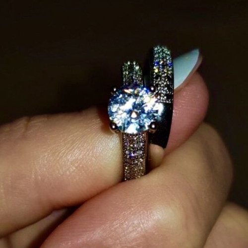 Wedding and Solitaire Rings with Zircon Set - Plated with Silver 925