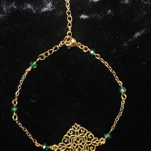 Handmade bracelet stainless steel and alloy, custom order, green and gold