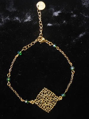 Handmade bracelet stainless steel and alloy, custom order, green and gold