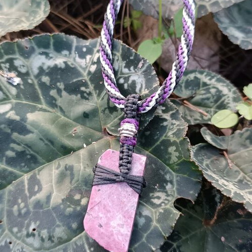Macrame necklace with semi-precious stone and raw ruby