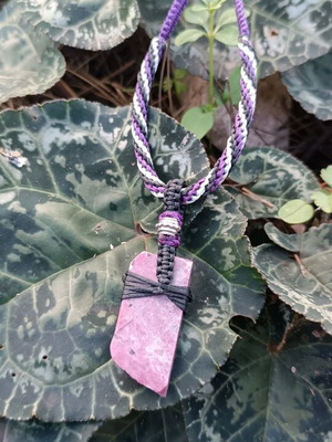 Macrame necklace with semi-precious stone and raw ruby