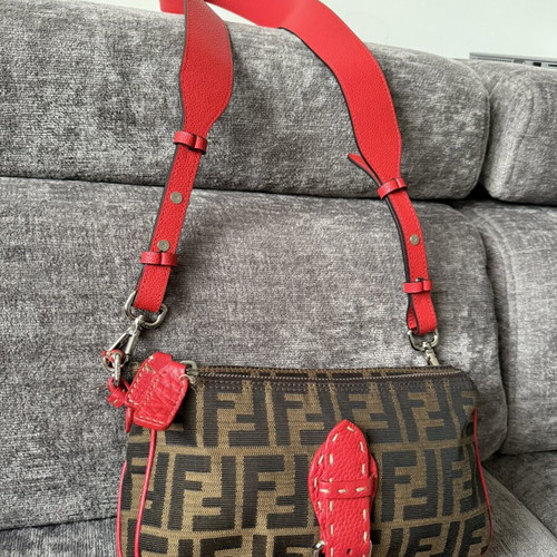 Fendi Zucca Two-Part Vintage Crossbody Bag, brown and red
