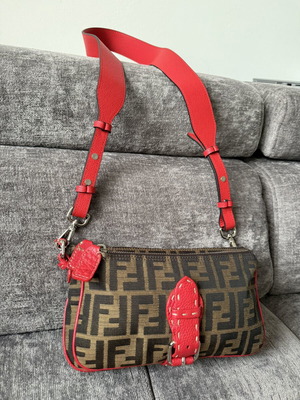 Fendi Zucca Two-Part Vintage Crossbody Bag, brown and red
