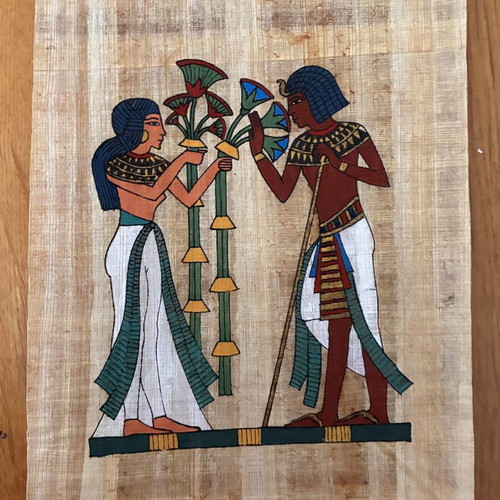 Set of 3 Egyptian Papyrus Paintings like new with certificate and envelope