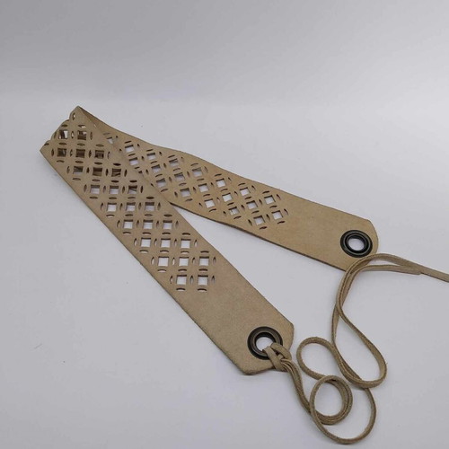 H&M natural suede belt used, beige with cutout decoration and ties