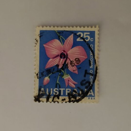 Australian 25c Stamp with Pink Orchid, like new