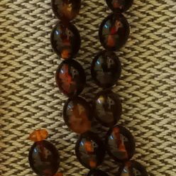 Pressed olive amber worry beads used, 38 g, 21 beads