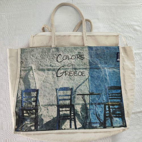 MEGIQAL Colors of Greece Tote Bag shoulder, used, white and blue