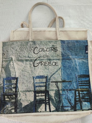 MEGIQAL Colors of Greece Tote Bag shoulder, used, white and blue