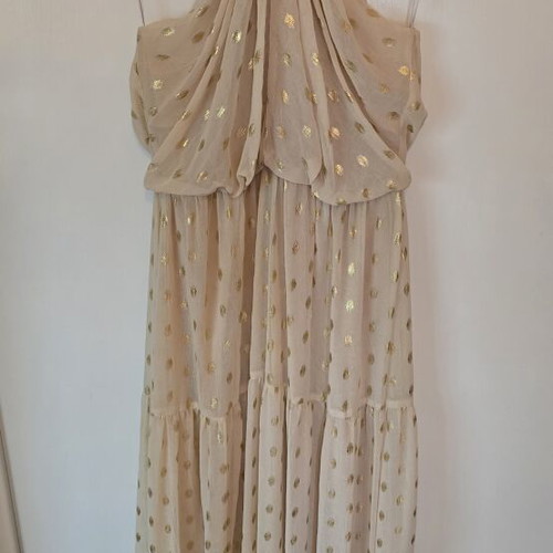 Formal dress halterneck medium beige gold like new