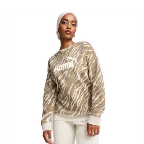 Puma ESS+ Animal AOP Crew fleece sweatshirt like new, beige, small