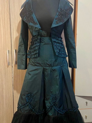 Dark Neo Victorian σετ φούστα σακάκι σαν καινούργιο, μαύρο και μπλε