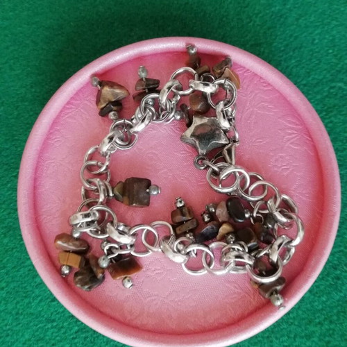 Boho stainless steel bracelet with brown color and irregular resin beads like new