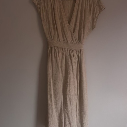 Linen dress size L Sinsay like new, beige midi with wrap neckline