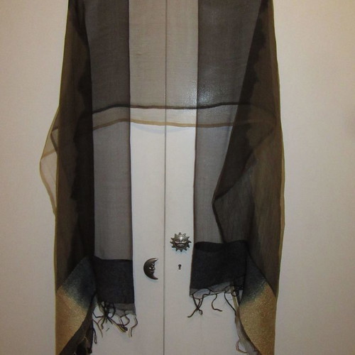 Silk women's scarf abiye style, new, beige and black with blue